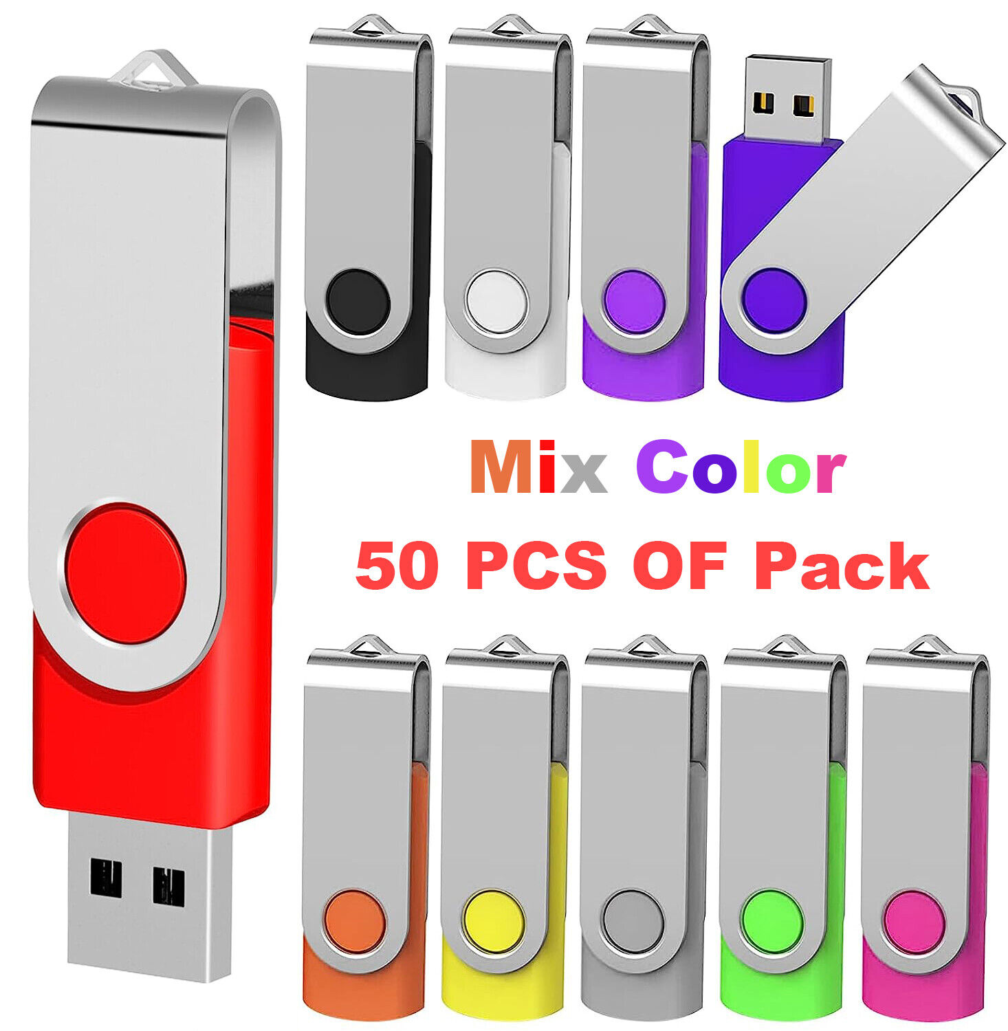 50PCS Pack Mix Color UDisk 1GB-1TB USB2.0 Flash Drive Memory Thumb Stick Storage