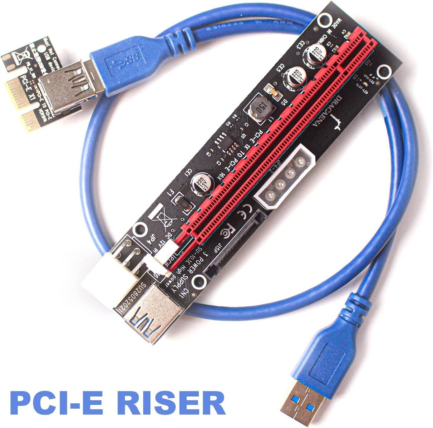 Dracaena PCIE Riser Adapter Card for GPU Crypto Mining 16X to 1X LED Status