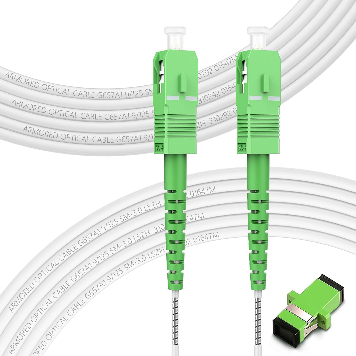20M/66Ft Fiber Optic Internet Cable, Armored OS2 SC/APC to SC/APC Fiber Patch...