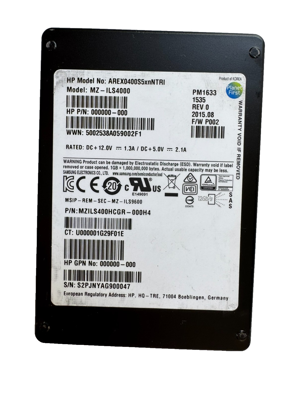 HPE SAMSUNG PM1633 400GB 2.5\