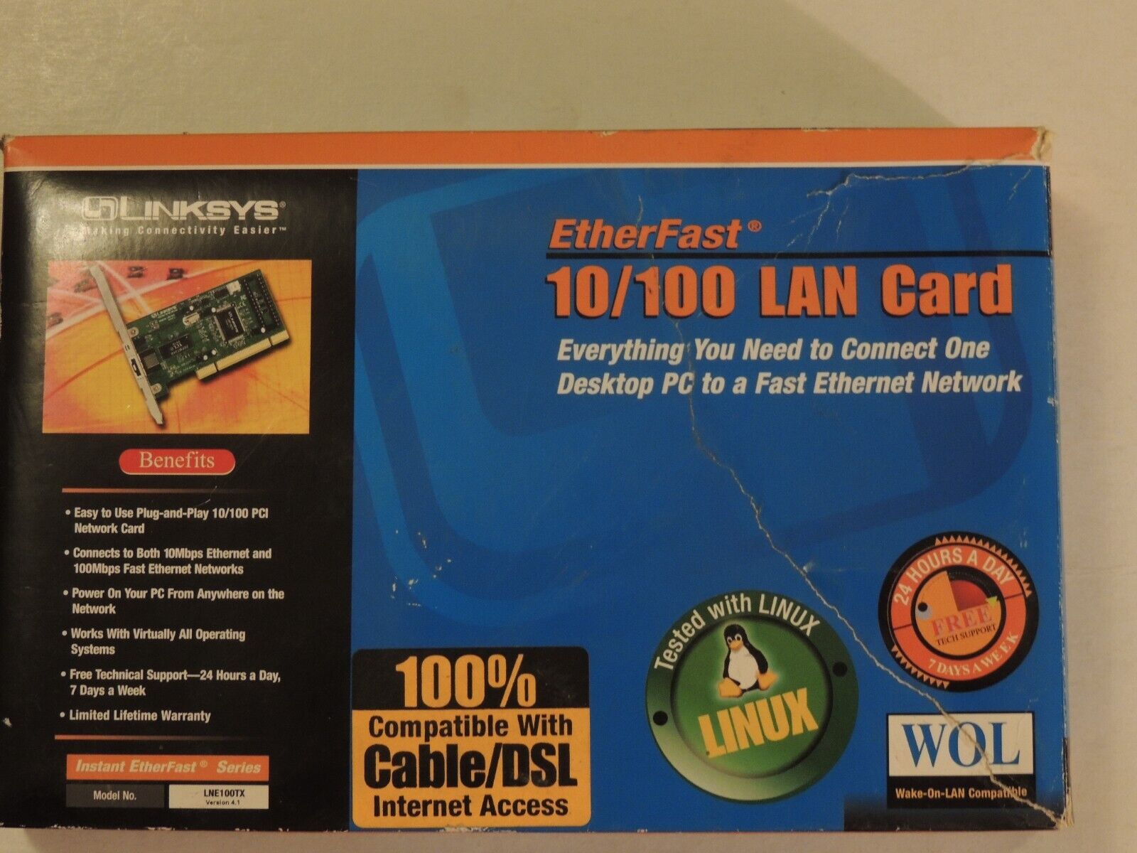 Linksys Etherfast 10/100 Lan Card LNE100TX Ver 4.1 PC, Card is Sealed Magic Boot