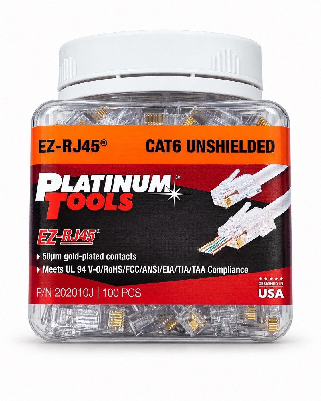 Platinum Tools® 202010J EZ-RJ45 Cat6+ Connecters (Jar of 100)