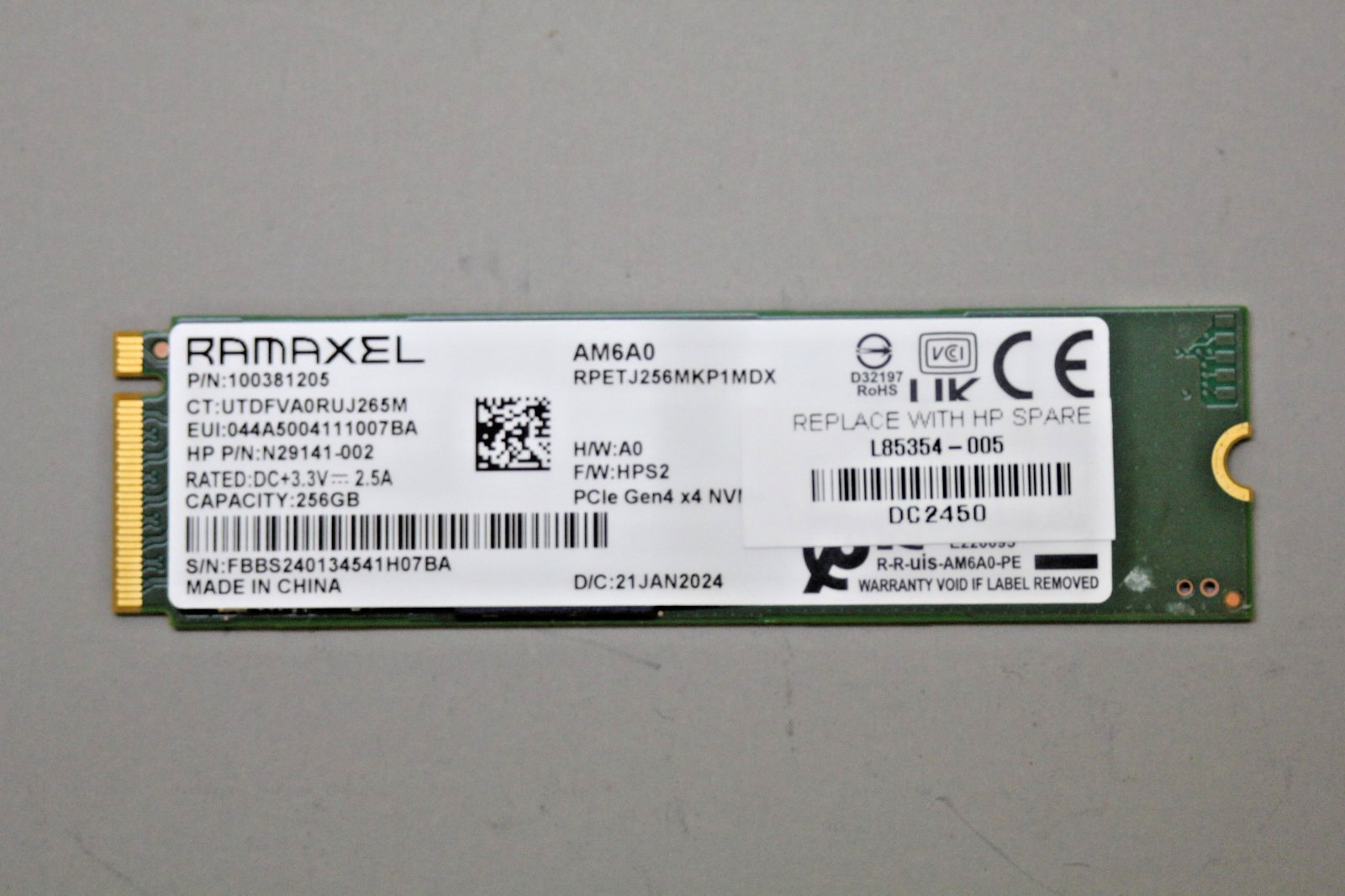 Lot of 500 RAMAXEL AM6A0 256GB M.2 2280 NVMe SSD RPETJ256MKP1MDX N29141-002