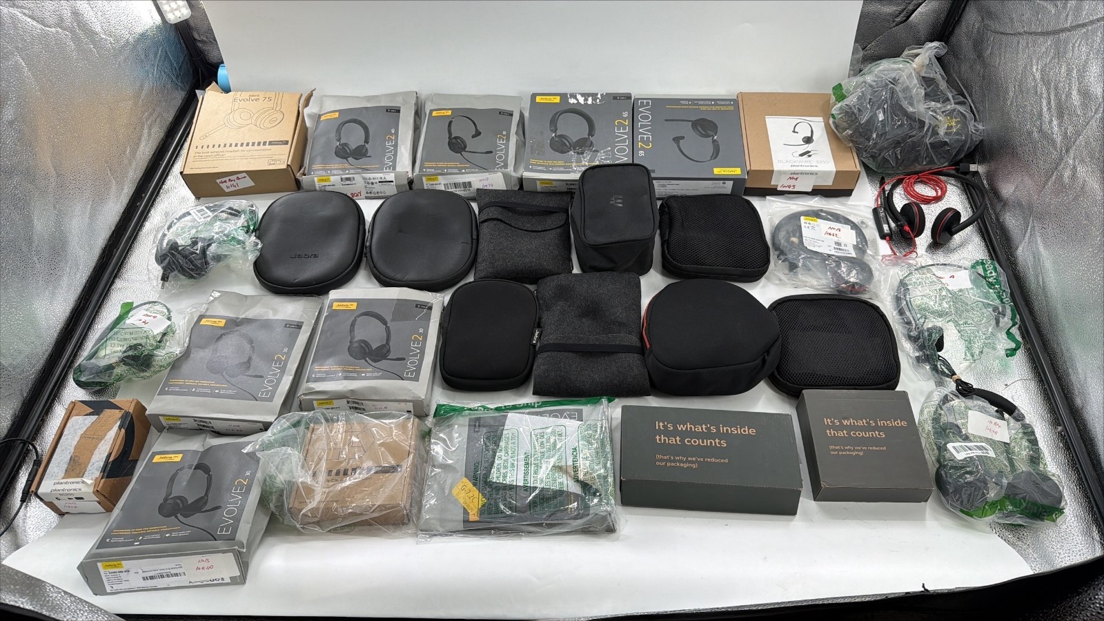 Lot of 30 Jabra Plantronics HP Epos Headsets Evolve2 Speak Blackwire Untested