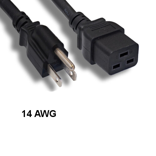 Kentek 6' ft 14 AWG Power Cord NEMA 5-15P to IEC-60320 C19 15A/125V SJT Black