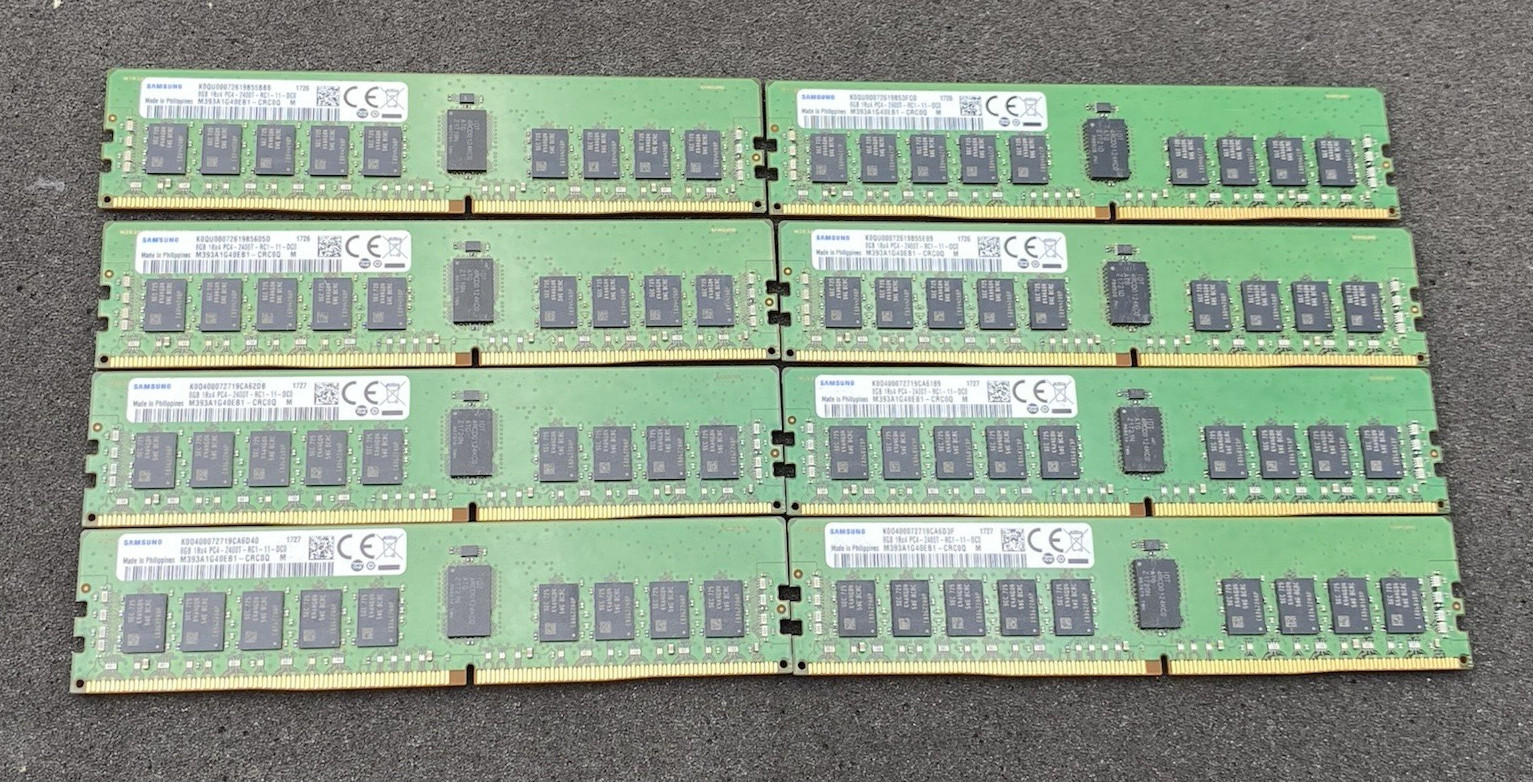 LOT OF 8 Samsung 8GB 1Rx8 PC4-2400t-RC1-11-DC0 ECC RAM M393A1G40EB1-CRCQ0Q