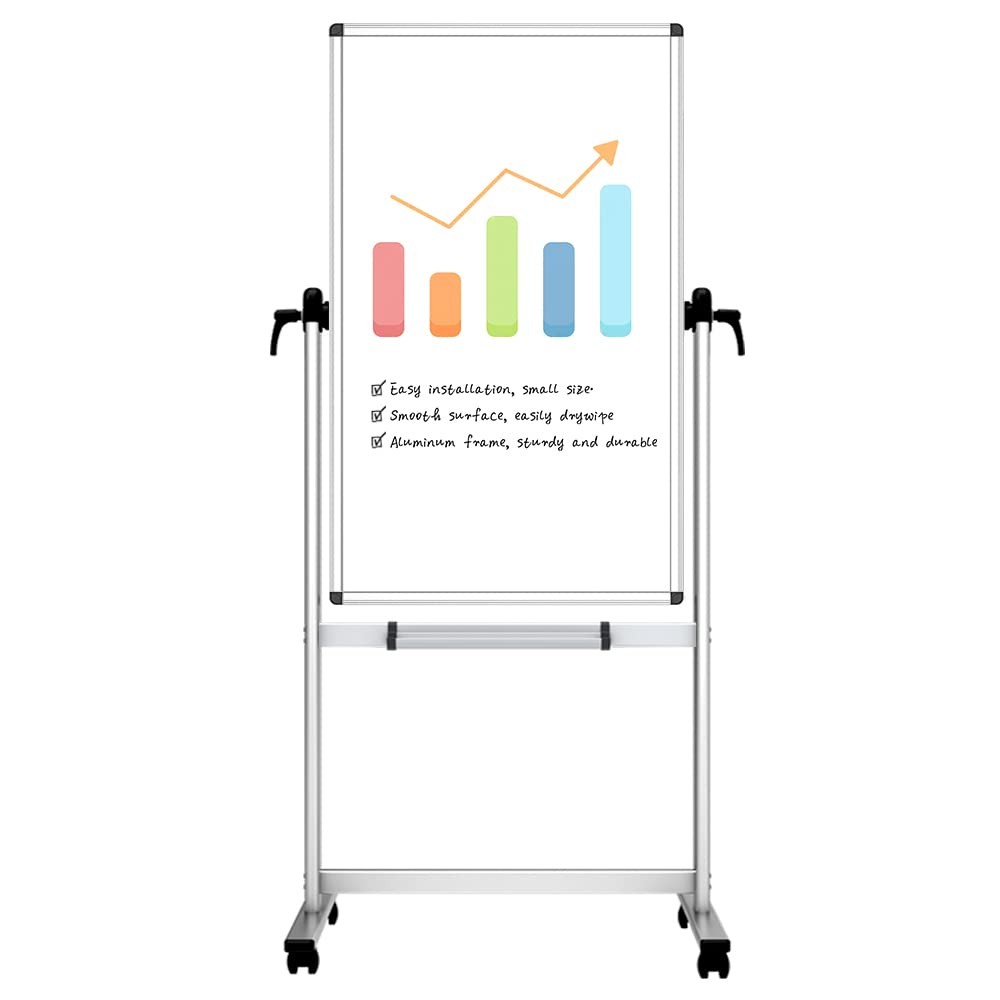 Double Sided Magnetic Mobile Whiteboard 48 W x 24 H White RM4824L VIZ-PRO