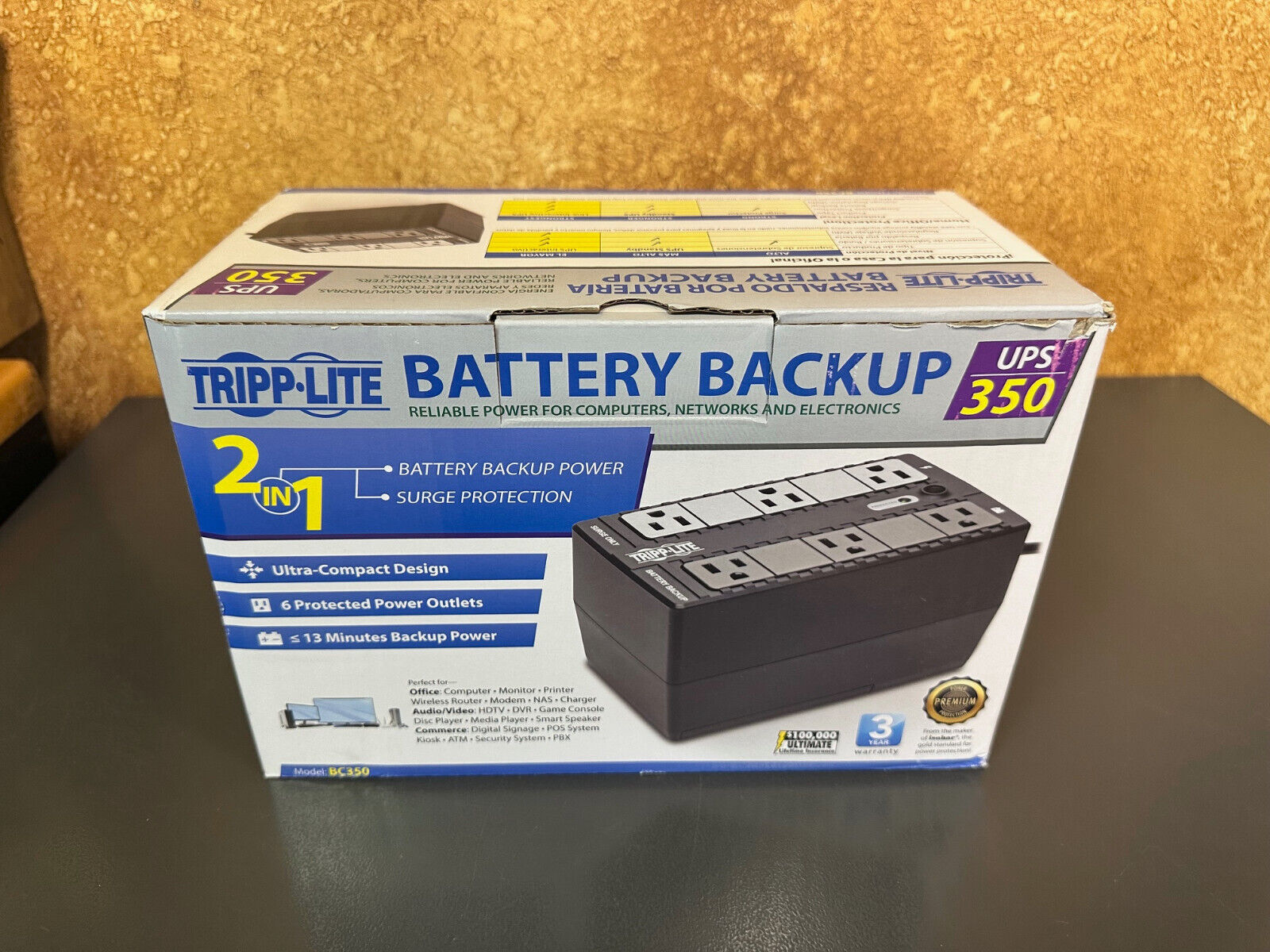 NEW Tripp Lite Battery Backup UPS 350 - 2in1- Battery Backup Surge Protection