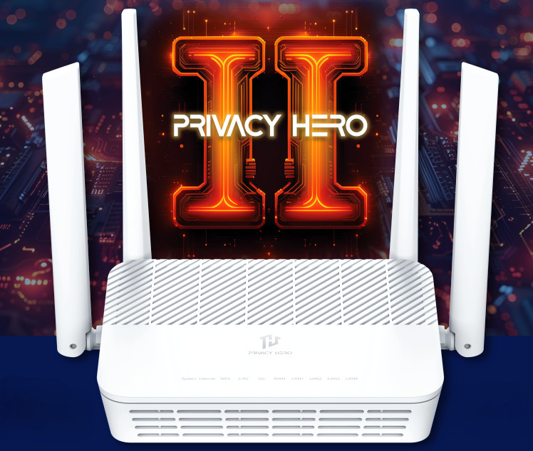 Privacy Hero 2 WiFi VPN Router | Streaming, Ad Block, Cloud | Includes 1 YR VPN