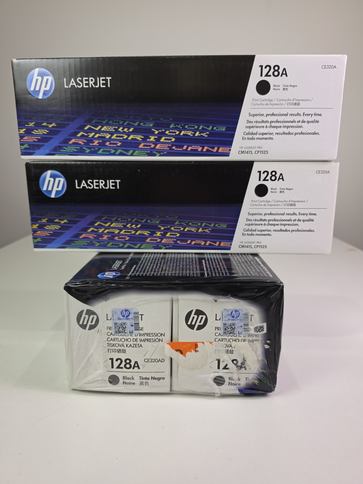 4 Pack HP 128A Black Toner CE320A Genuine OEM Sealed Laserjet Pro CP1525 CM1415