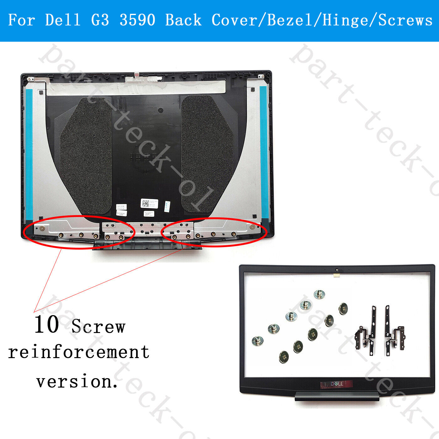 LCD Back Cover Blue Logo 0747KP Front Bezel Hinges 10 Screws For Dell G3 15 3590