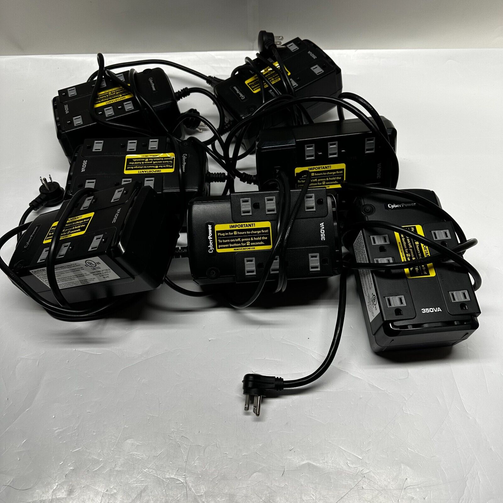 LOT OF 7 - CyberPower CP350SLG, 350VA/255W, 6 Outlets, Compact Black -No Battery