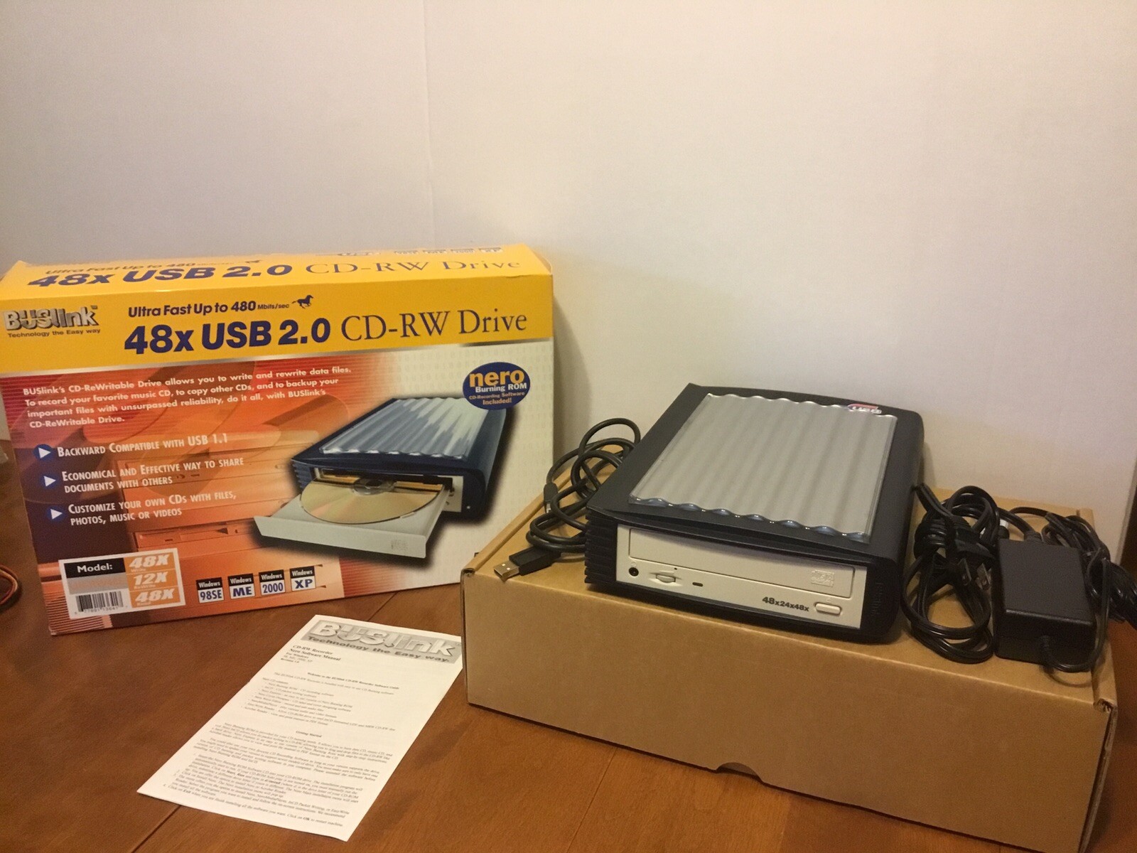 BUSlink 48x USB 2.0 CD-RW Drive Model UII-RW48E Rewritable Tested Works