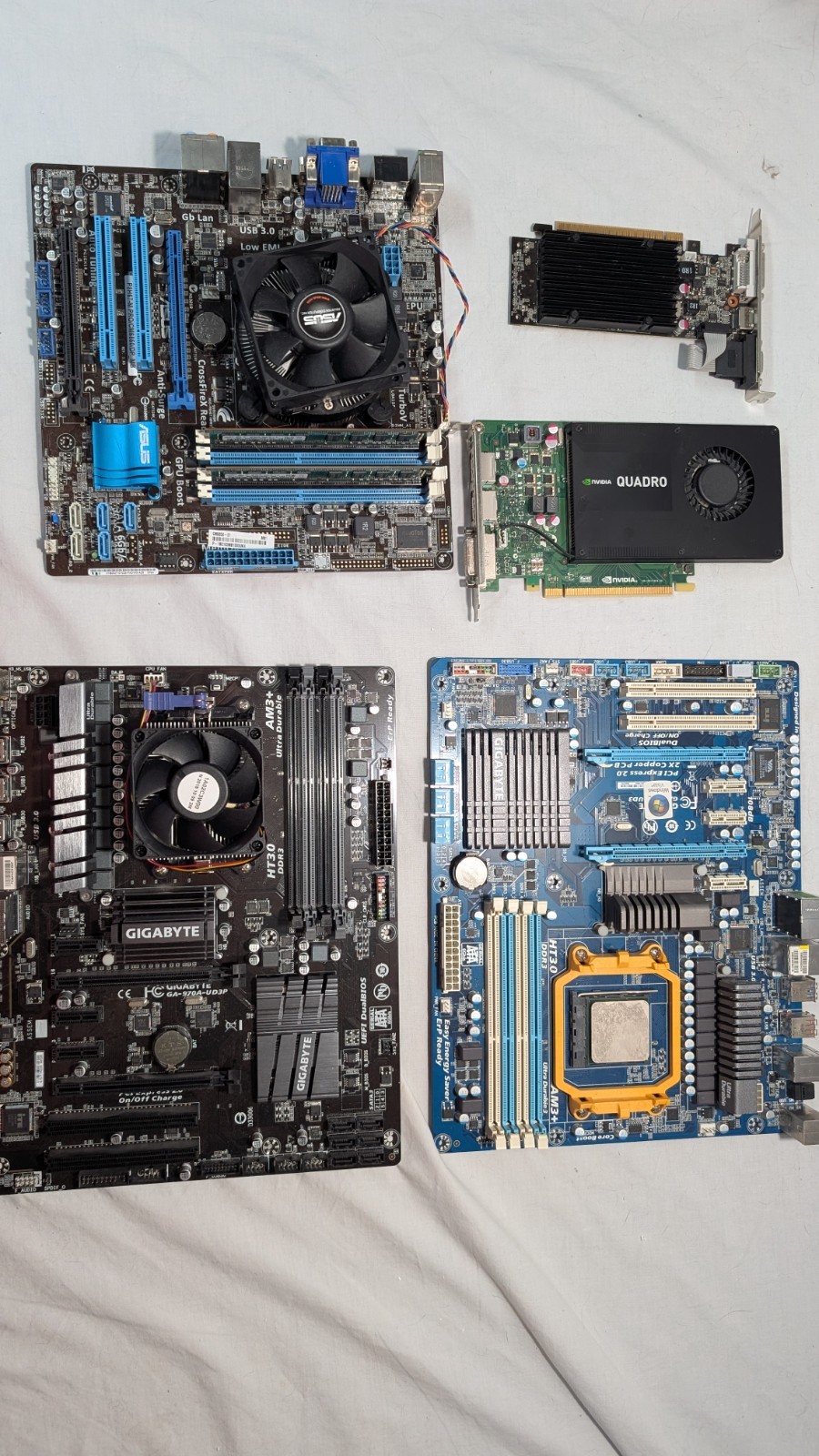 Collection of computer motherboards and graphics cards 