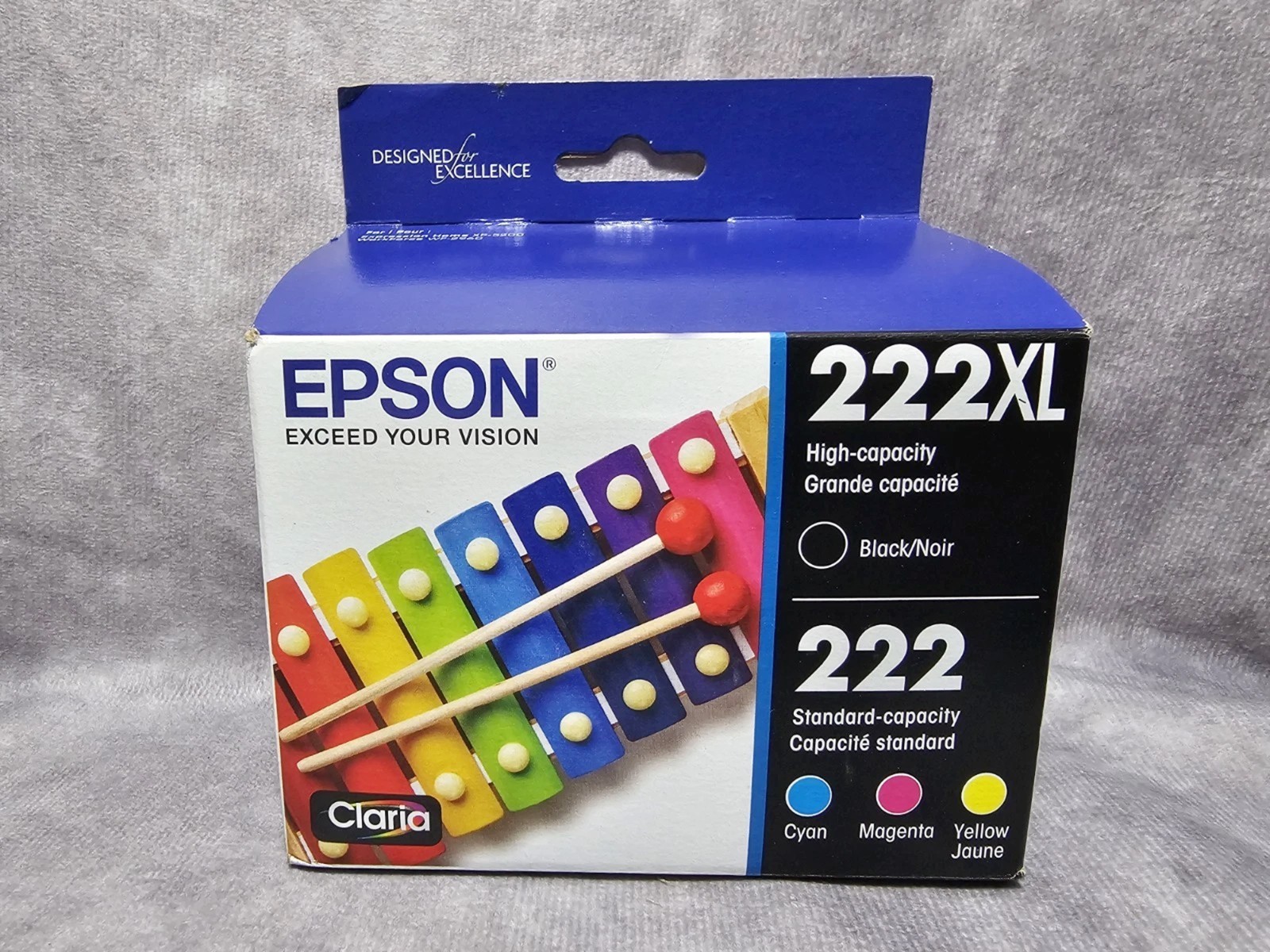 Genuine Epson 222XL Black 222 Color Ink Cartridges 4 Pack CMYK OEM T222XL-BCS