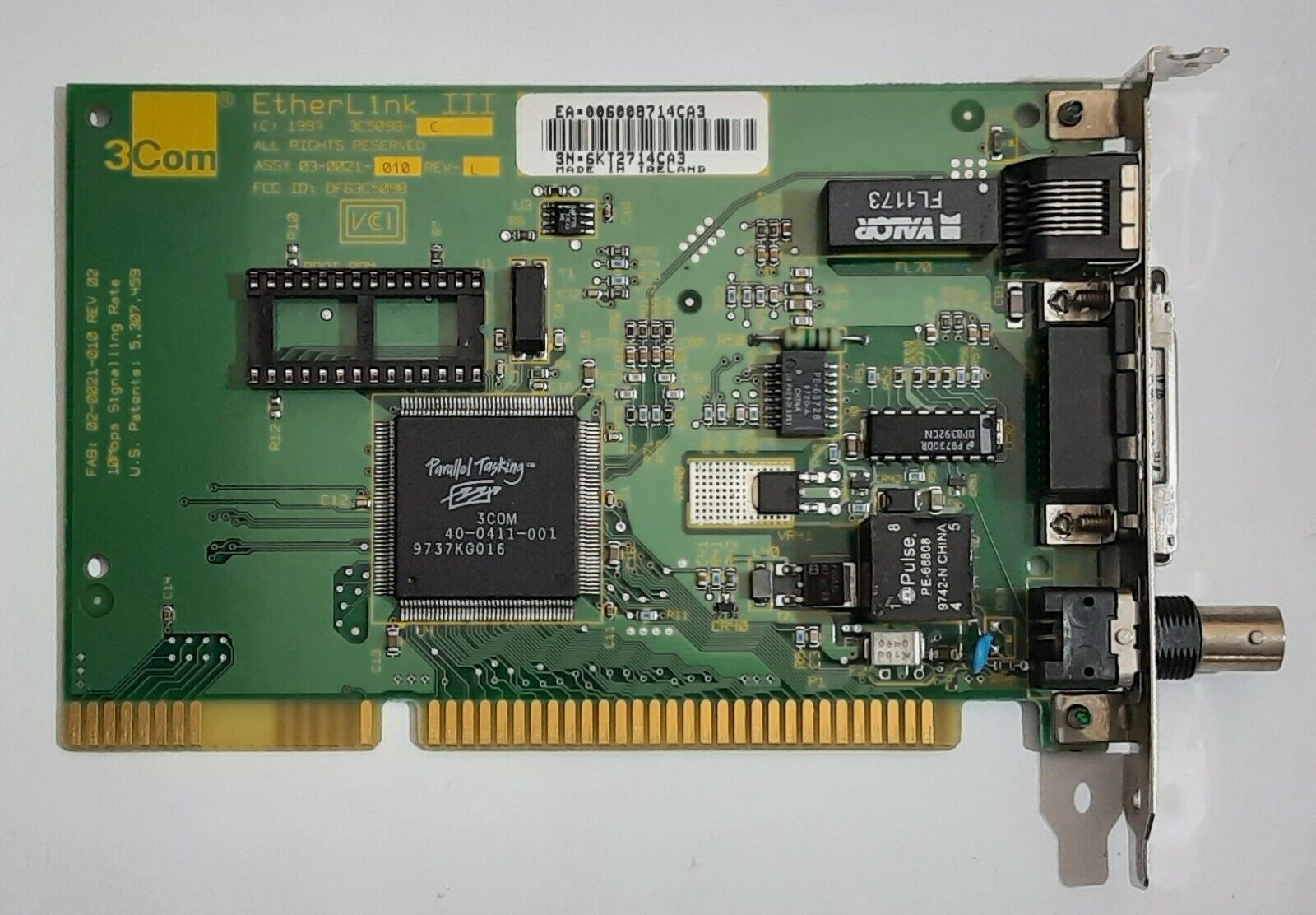 3COM EtherLink III 3C509B-C ISA Network Card (BNC, Coax, RJ45, Retro, 1997)