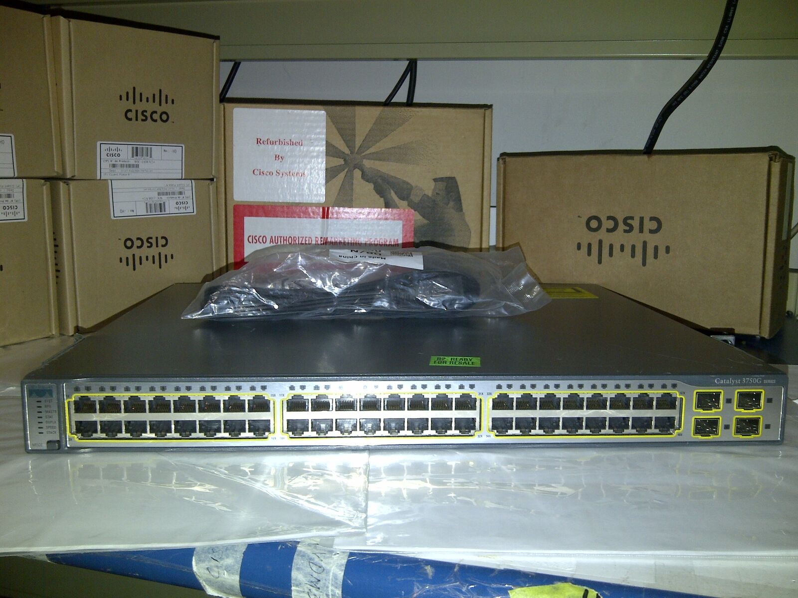 Cisco WS-C3750G-48TS-S 48 port GIG switch with pwr cord & rack. 90 D Wrnty Real