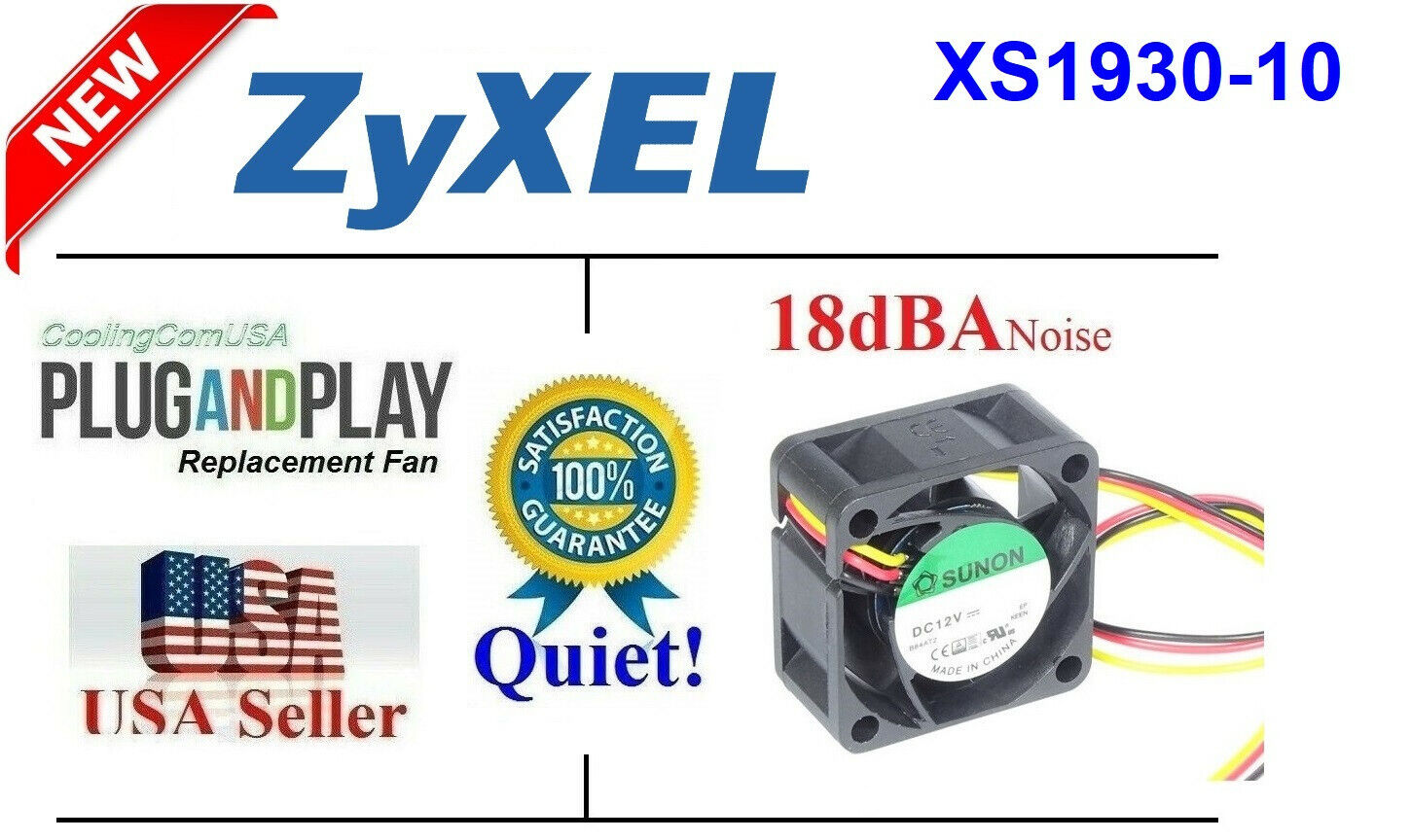 1x Quiet (18dBA) Fan for ZyXEL XS1930-10 Low Noise Best for HomeNetwork