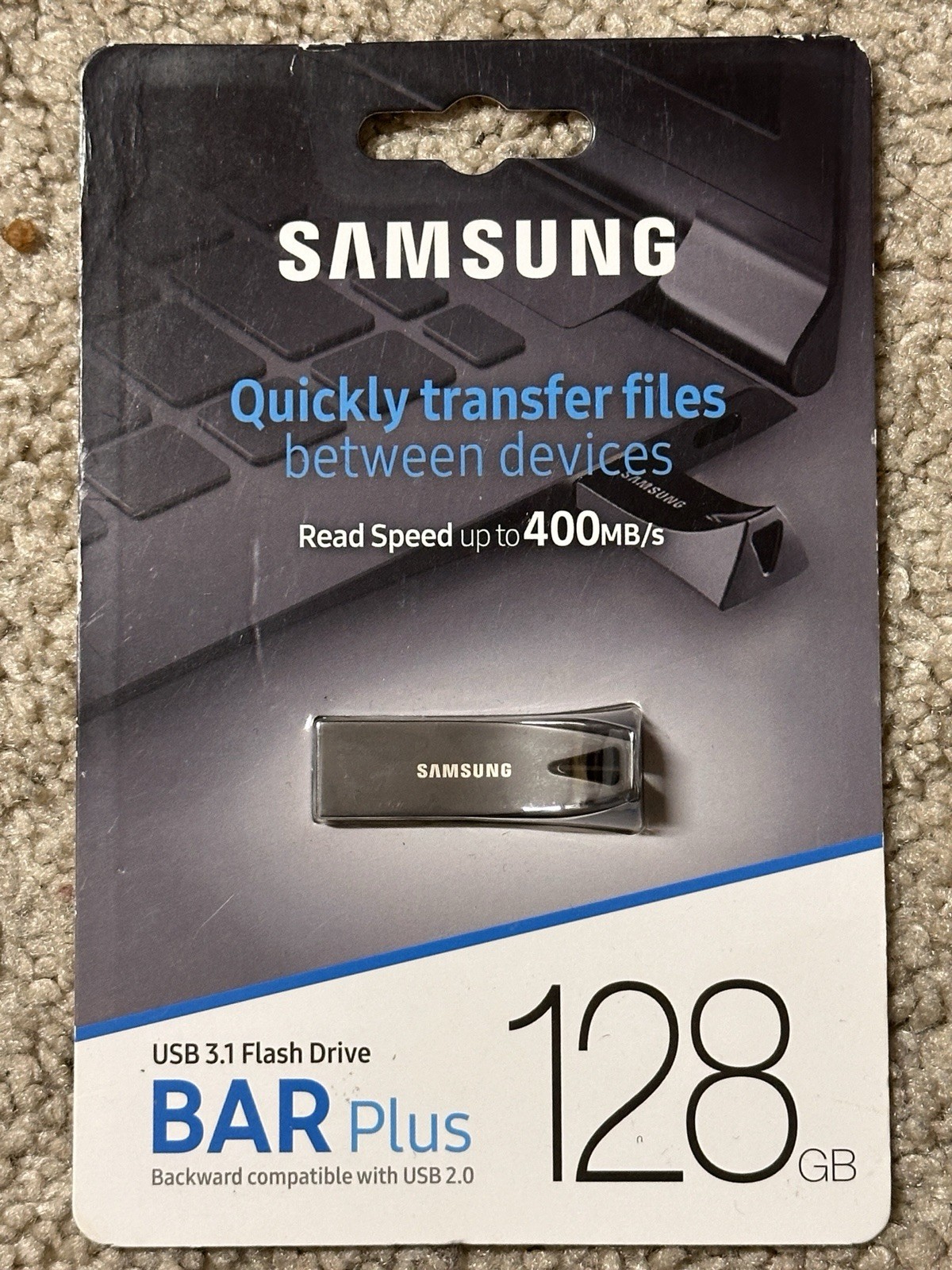SAMSUNG BAR Plus 3.1 USB Flash Drive, 128GB, 400MB/s, Rugged Metal Casing, St...