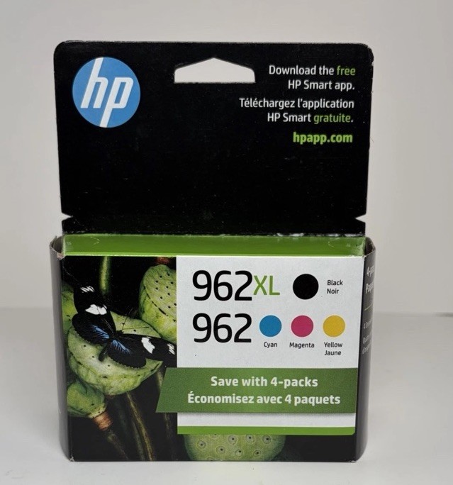HP 962XL Black 962 Cyan Magenta Yellow Genuine Ink 4 Pack - FRESH (2027+)