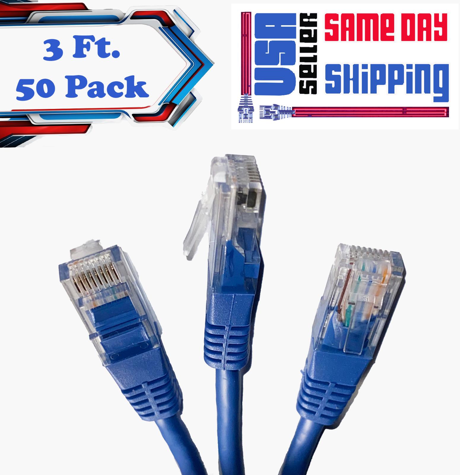 50 Pcs 3 FT CAT6 550 MHz UTP Ethernet Network Patch Cable Blue