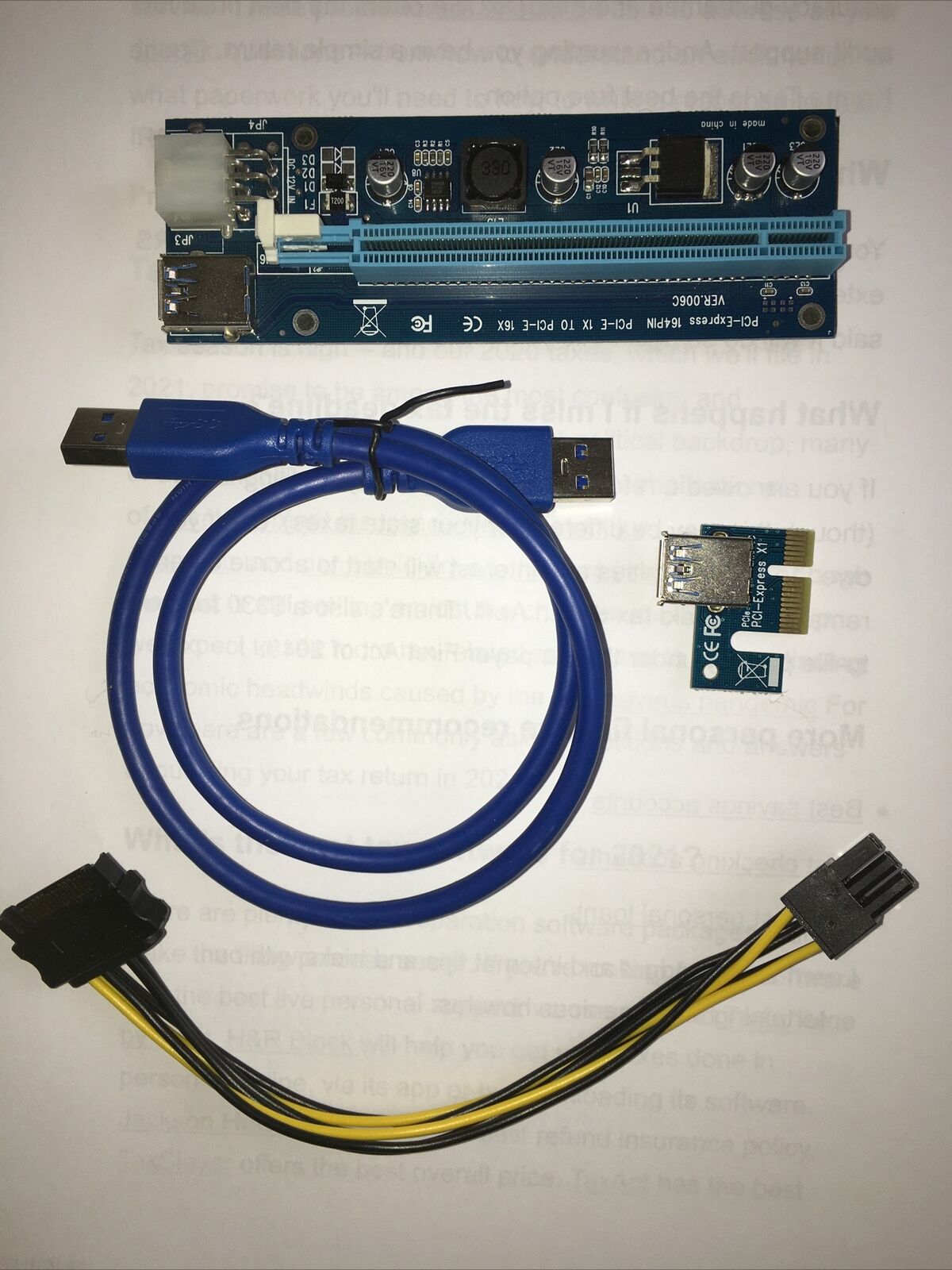 PCI-E 1xto16x Powered USB3.0 Molex 4pin GPU Riser Ext.Adapter Card(version 006c)