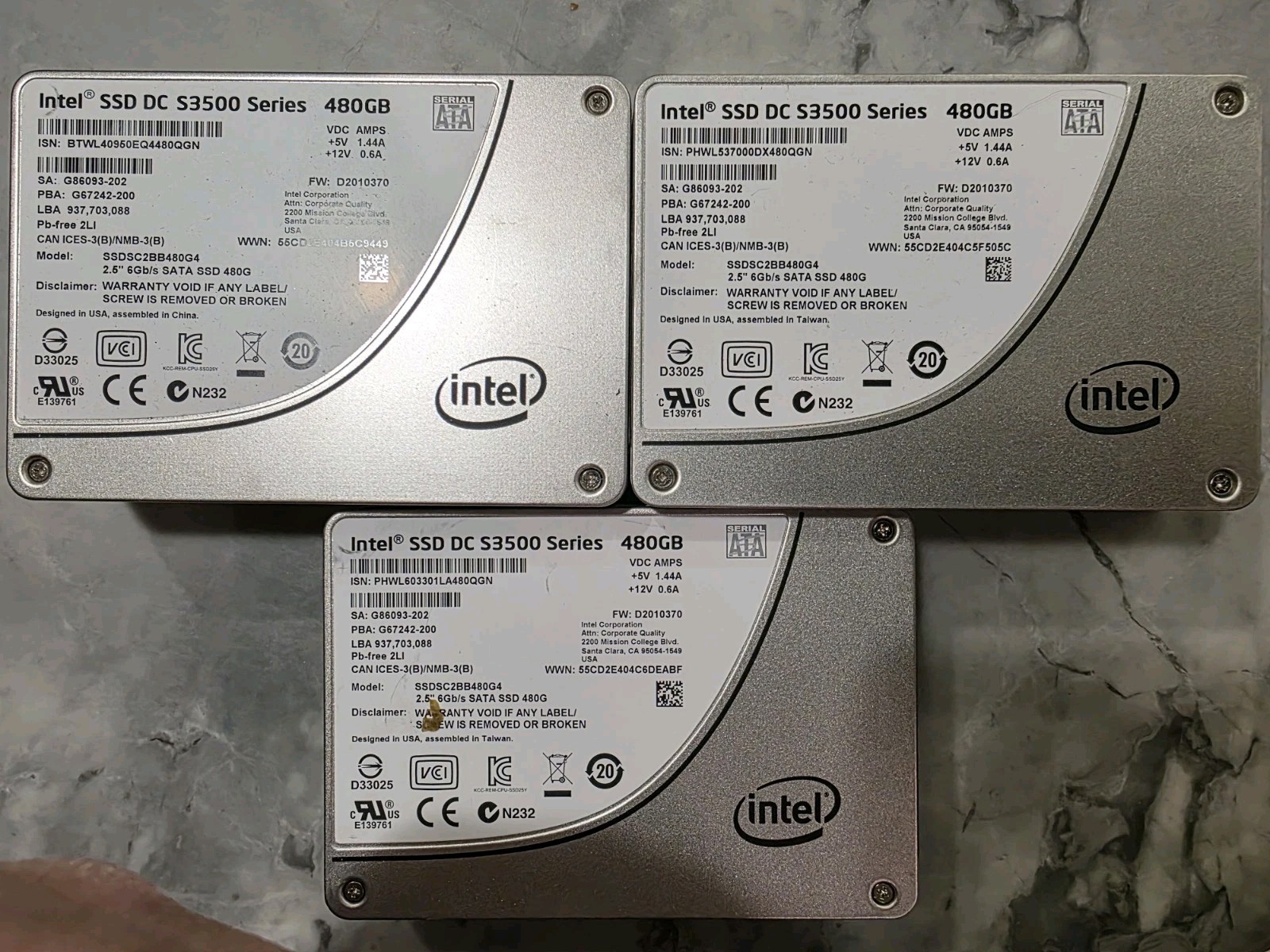 Lot Of 11 - Intel DC S3500 480GB 2.5\