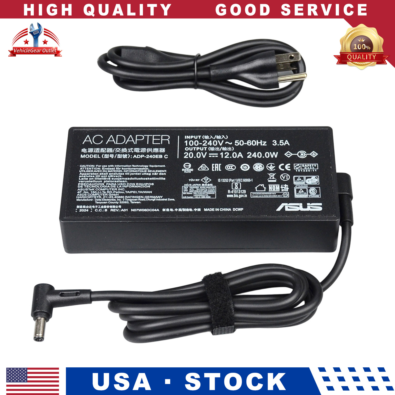 240W 20V Laptop AC Adapter Charger for ASUS ROG Zephyrus ADP-240 EB C 6.0x3.7mm