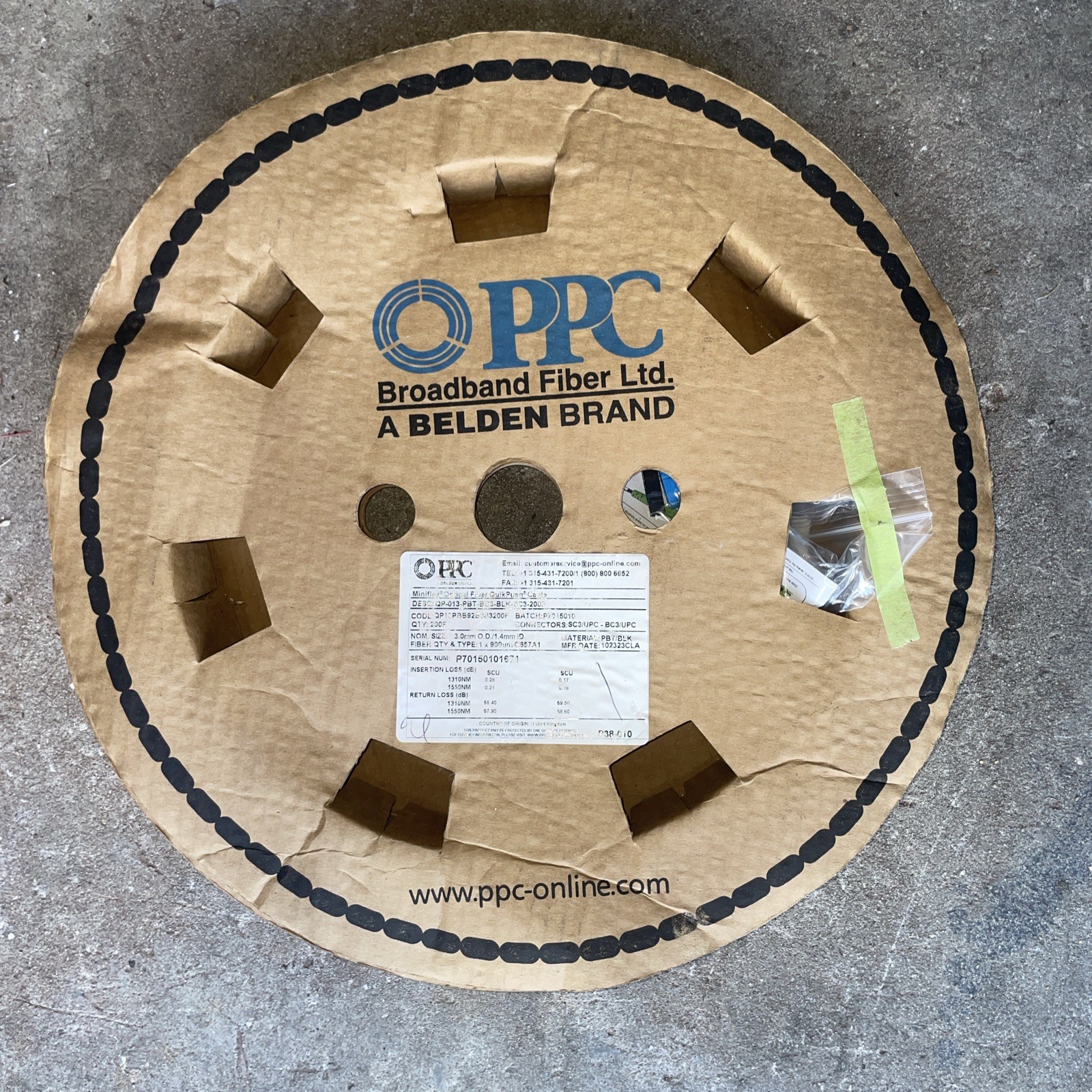 PPC broadband fiber belden miniflex QUIKPUSH optical fibre cable 200 ft 