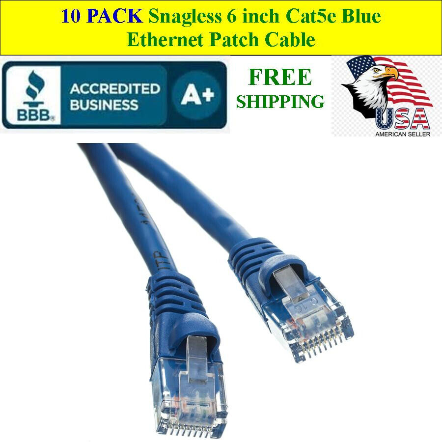 10 PACK 6 In Cat5e Blue Network Ethernet Patch Cable Computer LAN 1 Gbps 350MHz