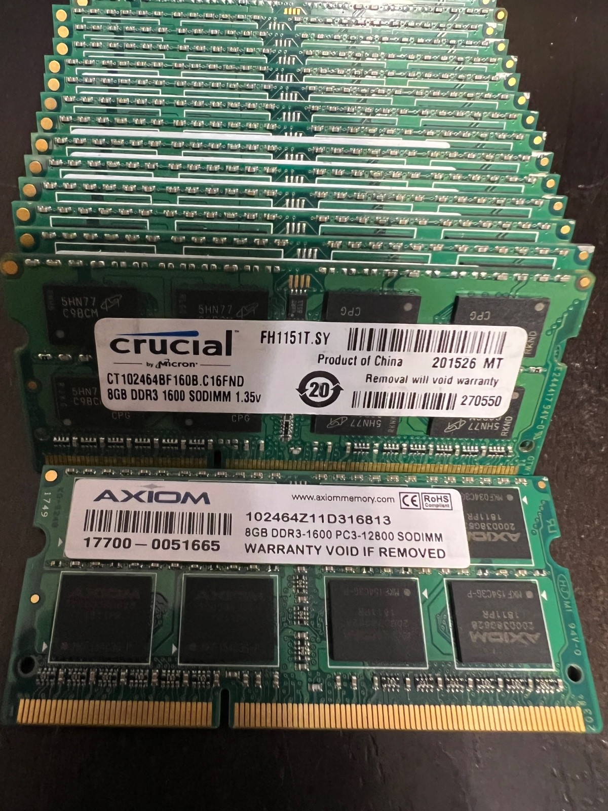 LOT OF 26 8GB DDR3 PC3 12800 Laptop RAM Crucial/Axiom Brand