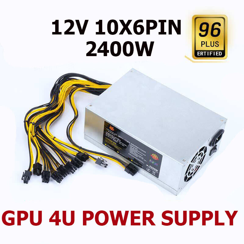 12V 10X6PIN 2400W GPU Dedicated Mining Power Supply 4U Server Ethereum Fast Ship