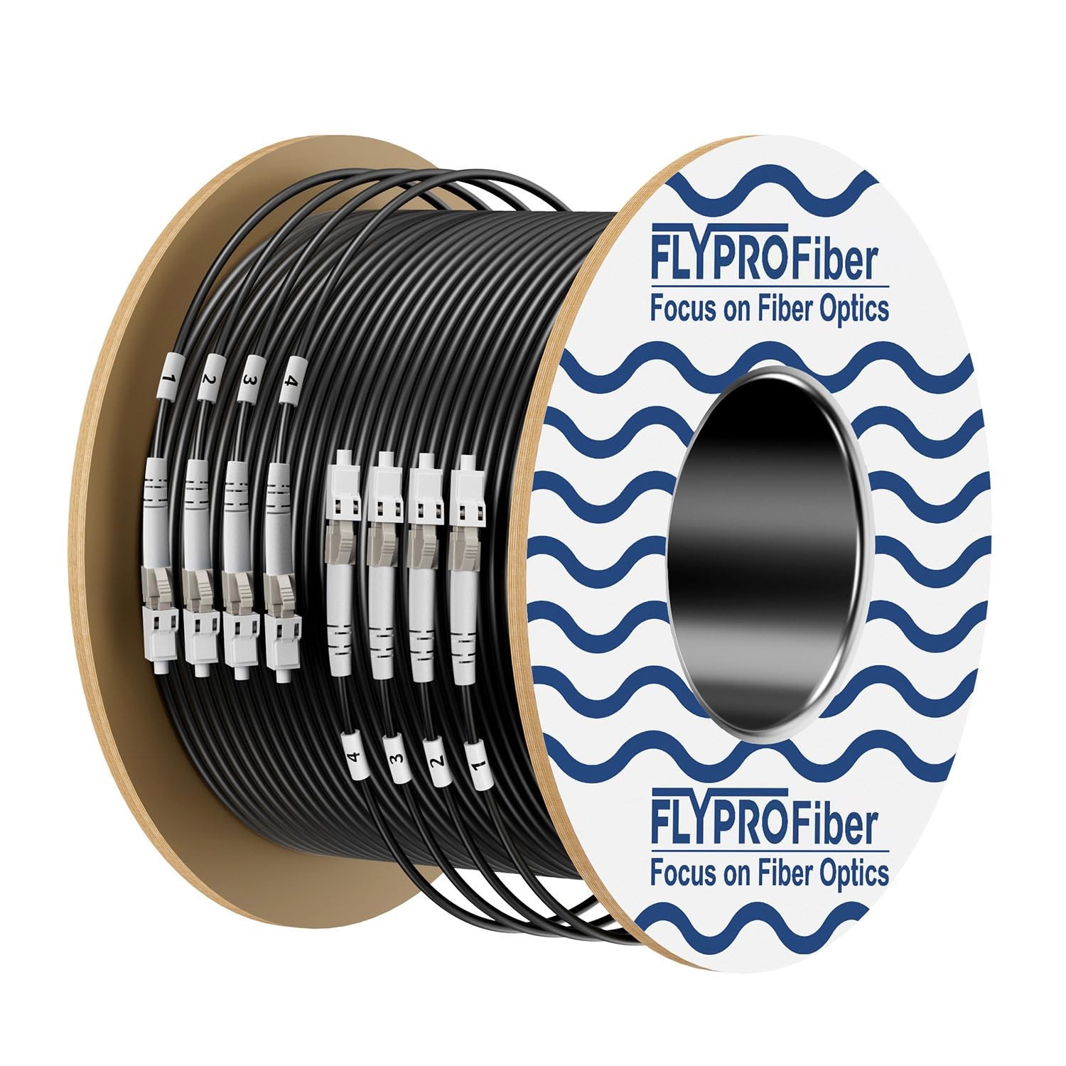 FLYPROFiber OM3 LC to LC Fiber Optic Cable 50m 164ft 4-Core Outdoor Armored