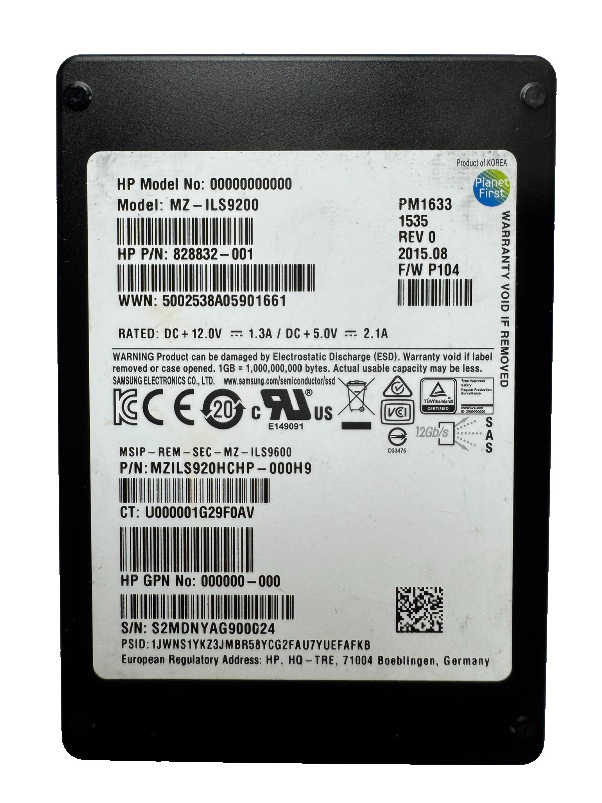 HPE SAMSUNG PM1633 920GB 2.5