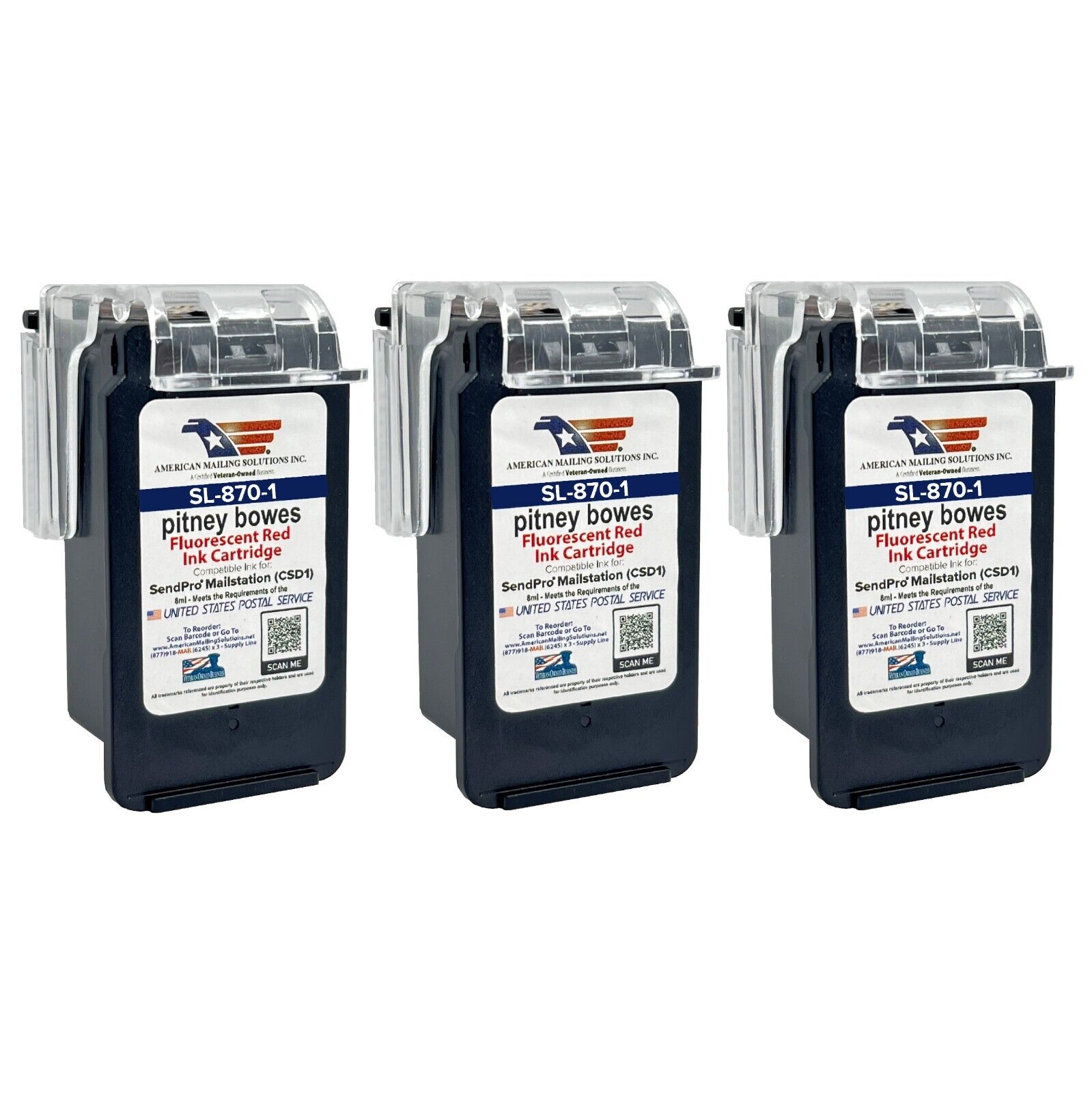 3-Pack | Pitney Bowes SL-870-1 Red Ink Cartridge for the SendPro Mailstation