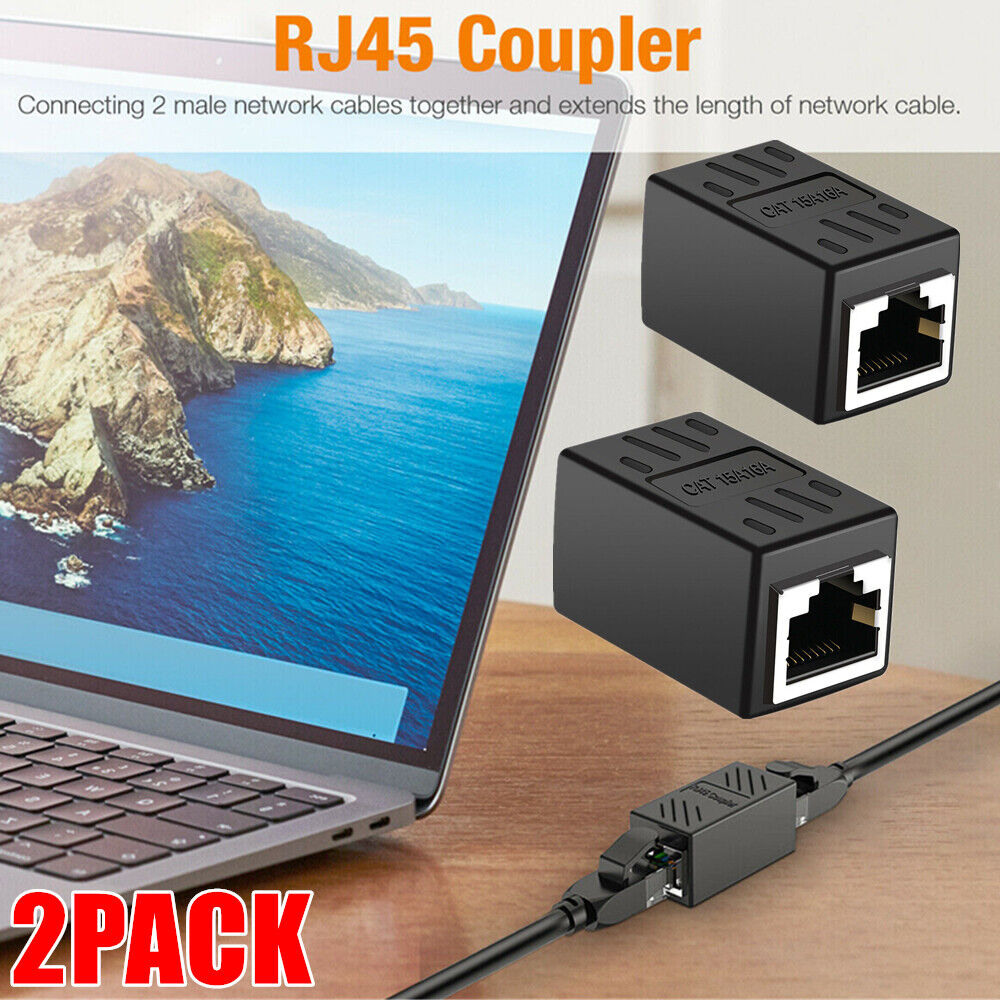 2Pack RJ45 Ethernet Network LAN Cat5e Cable Joiner Adapter Coupler Extender Lot
