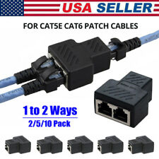 2/5/10X RJ45 Splitter Adapter Cat5e Network Ethernet 2 Way 1-2Port Coupler Black picture