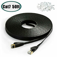 50FT CAT7 CAT 7 Flat Ethernet Cable LAN RJ45 Internet Router Patch Cord 50 Feet picture