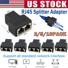 2/5/10X RJ45 Splitter Adapter 1 to 2 Ways Female Port CAT5 LAN Ethernet Cable US picture